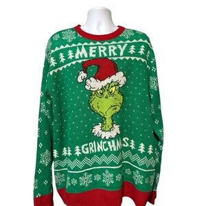 Merry Grinchmas Men’s Graphic Ugly Christmas Crewneck Sweater 2XL